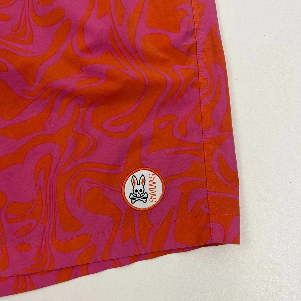 Psycho Bunny x Swims Swim‎ Shorts Pink Orange Mens XL Colorful Beach Pool *Flaw